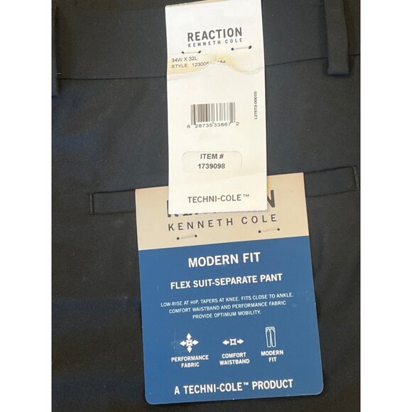 Kenneth Cole Reaction Men’s Modern Fit Flex Suit Pants Black 34x32 Dress Slacks - Picture 4 of 7